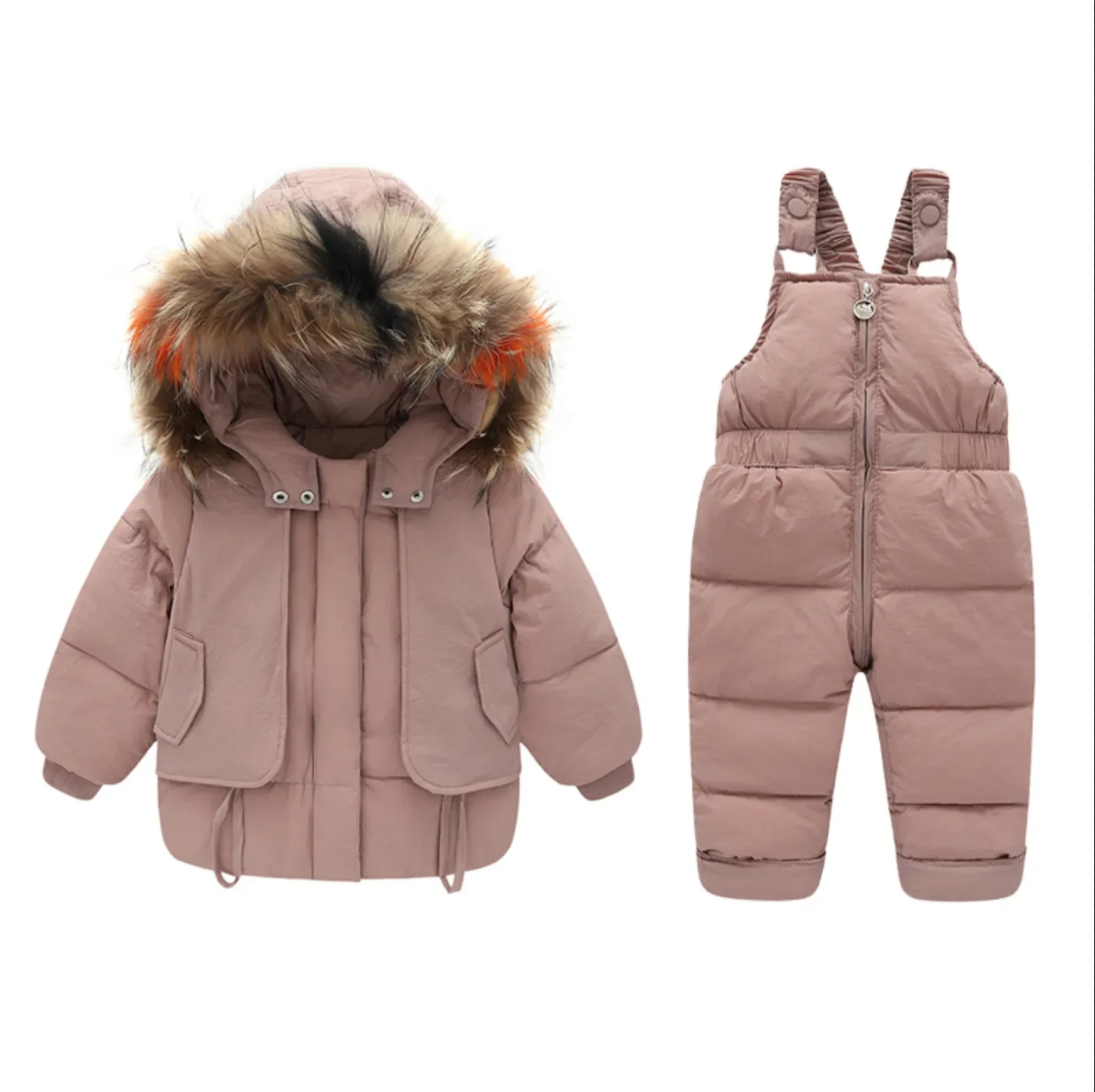 Kids' cotton-padded two-piece set — Pink, jacket & bib pants