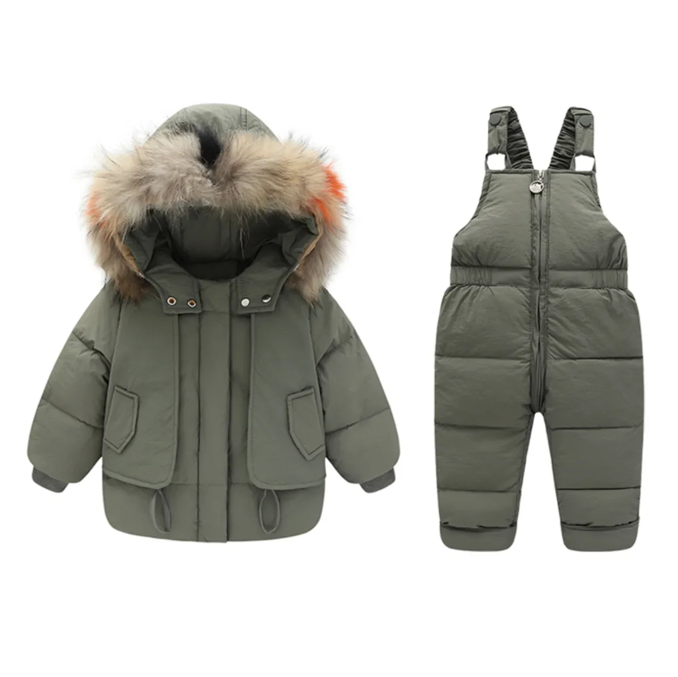 Kids' cotton-padded two-piece set — Bean Green, jacket & bib pants
