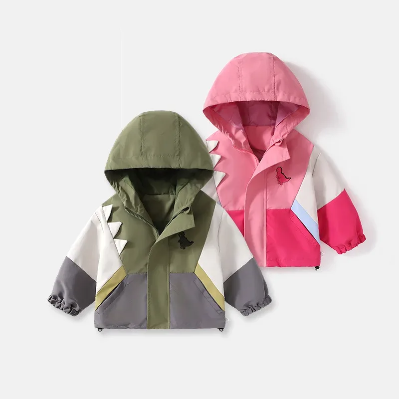 Kids' Dinosaur Colour-Block Jacket — Both colourways, pink and green, front