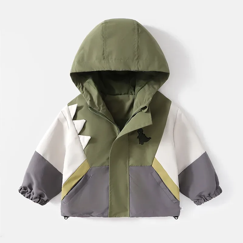 Kids' Dinosaur Colour-Block Jacket — Green, front