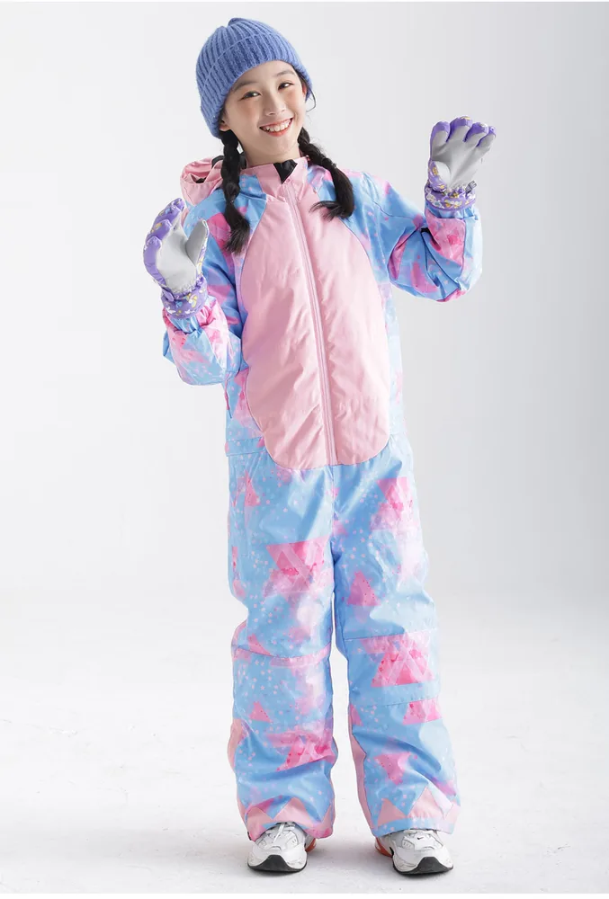 Kids' animal one-piece ski suit — Pink Print
