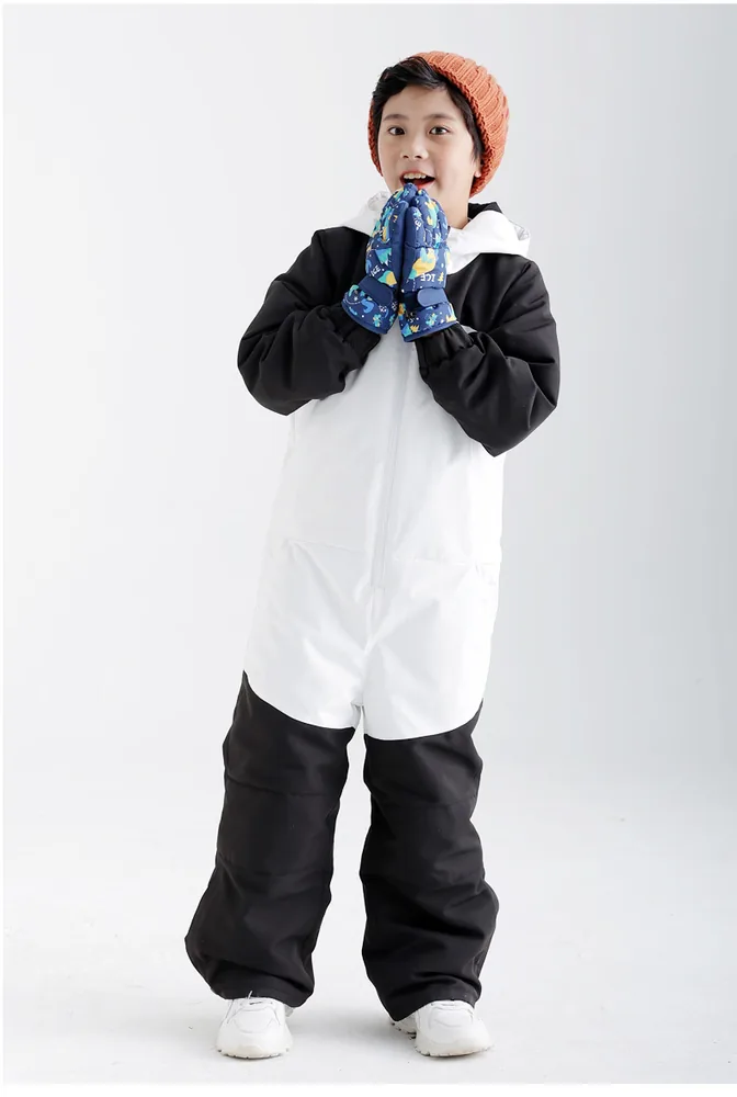 Kids' animal one-piece ski suit — Black Panda