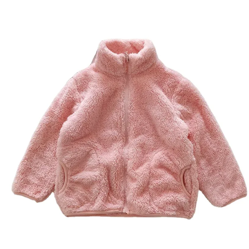 Kids' Double-Sided Coral Fleece Jacket — 5 Colourways — Pink, front view