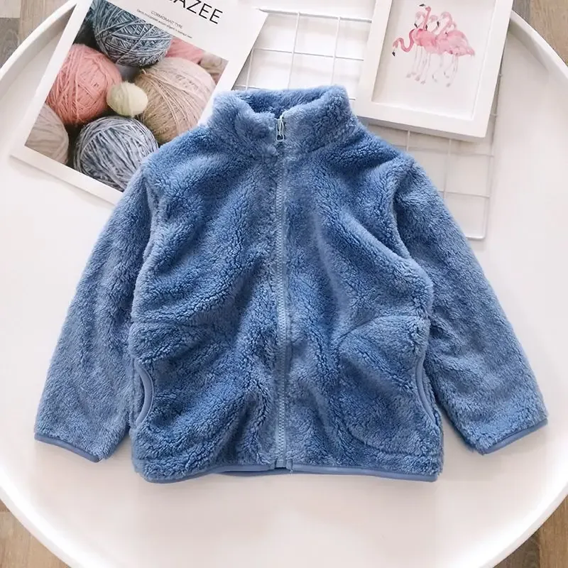 Kids' Double-Sided Coral Fleece Jacket — 5 Colourways — Blue, front view