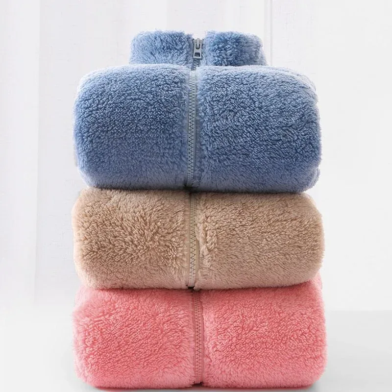 Kids' Double-Sided Coral Fleece Jacket — 5 Colourways — Blue, Beige and Pink, three colourways folded