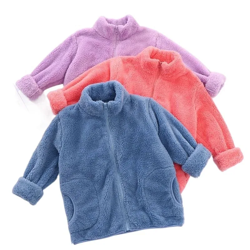 Kids' Double-Sided Coral Fleece Jacket — 5 Colourways — Purple, Coral and Blue, three colourways together
