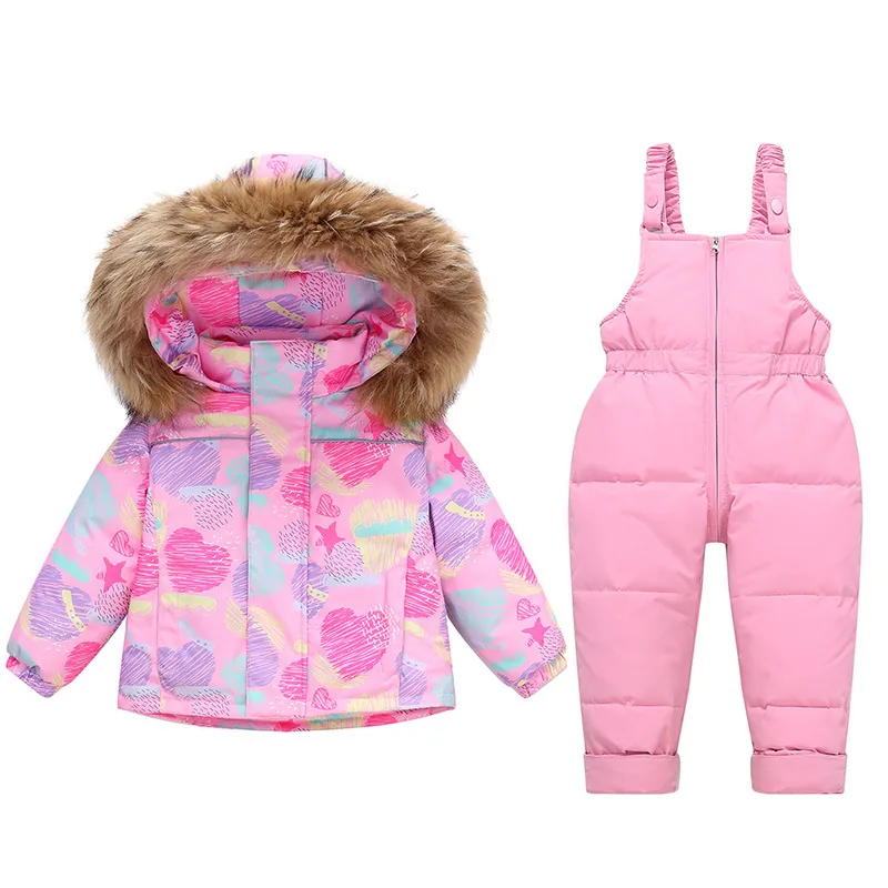 Kids' down jacket & bib pants set — Scribble Hearts