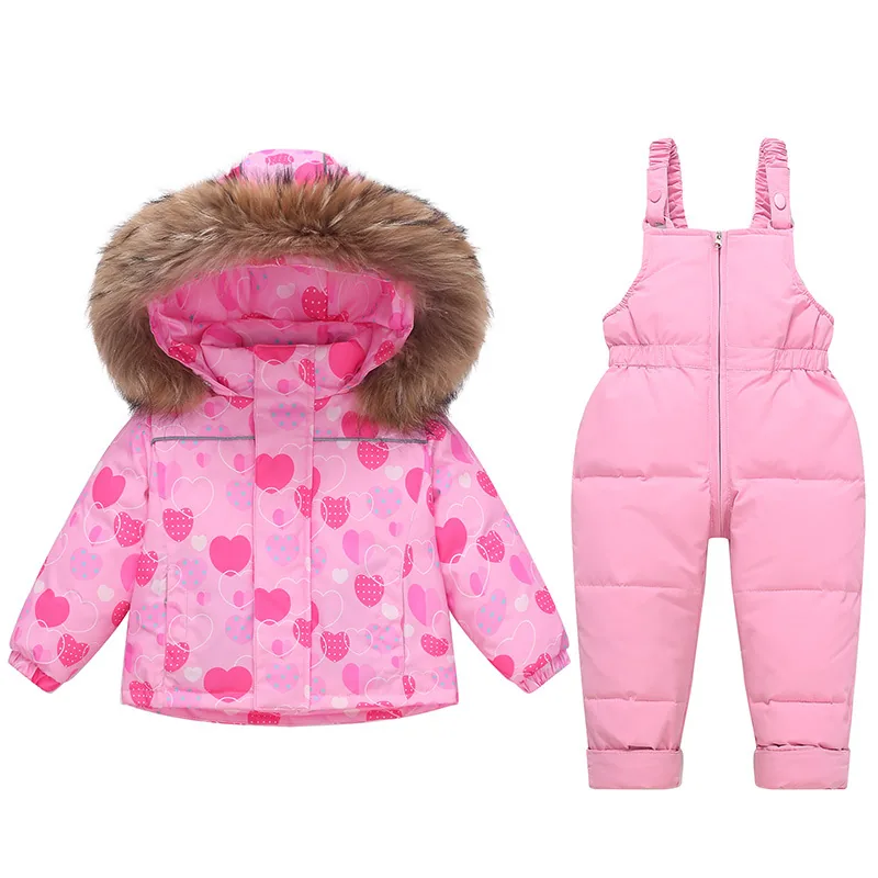 Kids' down jacket & bib pants set — Pink Hearts