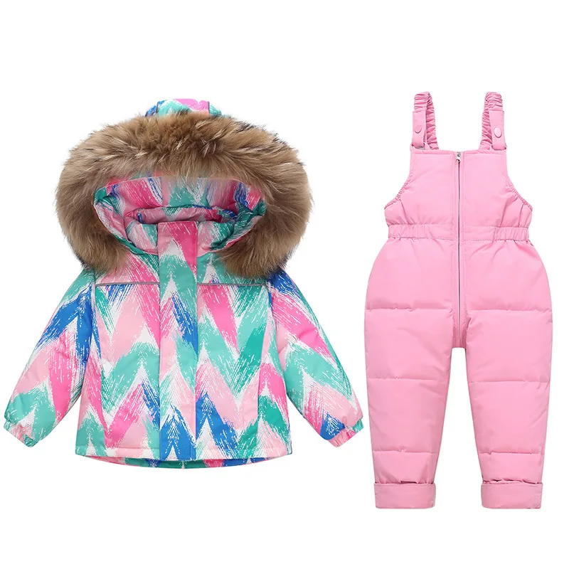 Kids' down jacket & bib pants set — Zigzag Print
