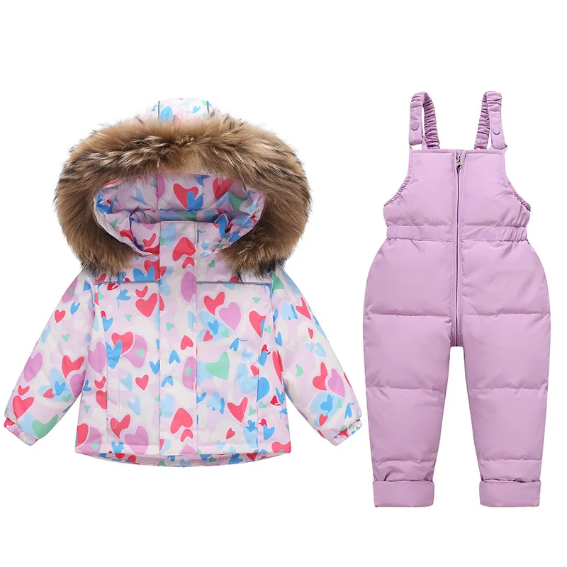 Kids' down jacket & bib pants set — Multicolour Hearts