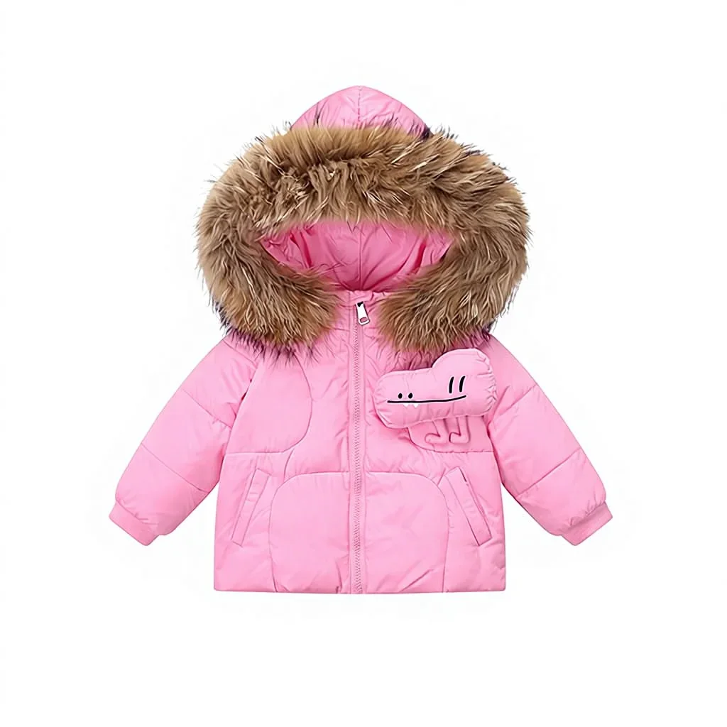 Kids' down jacket ski suit with fur collar — Pink, jacket