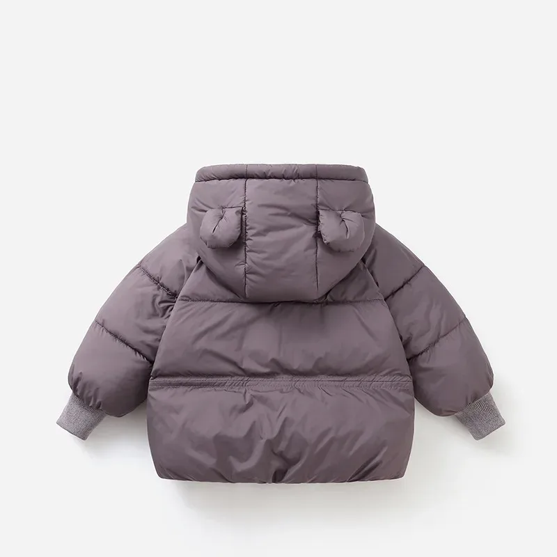 Kids' Fleece-Lined Bear-Ear Hooded Jacket — Taupe Grey, back