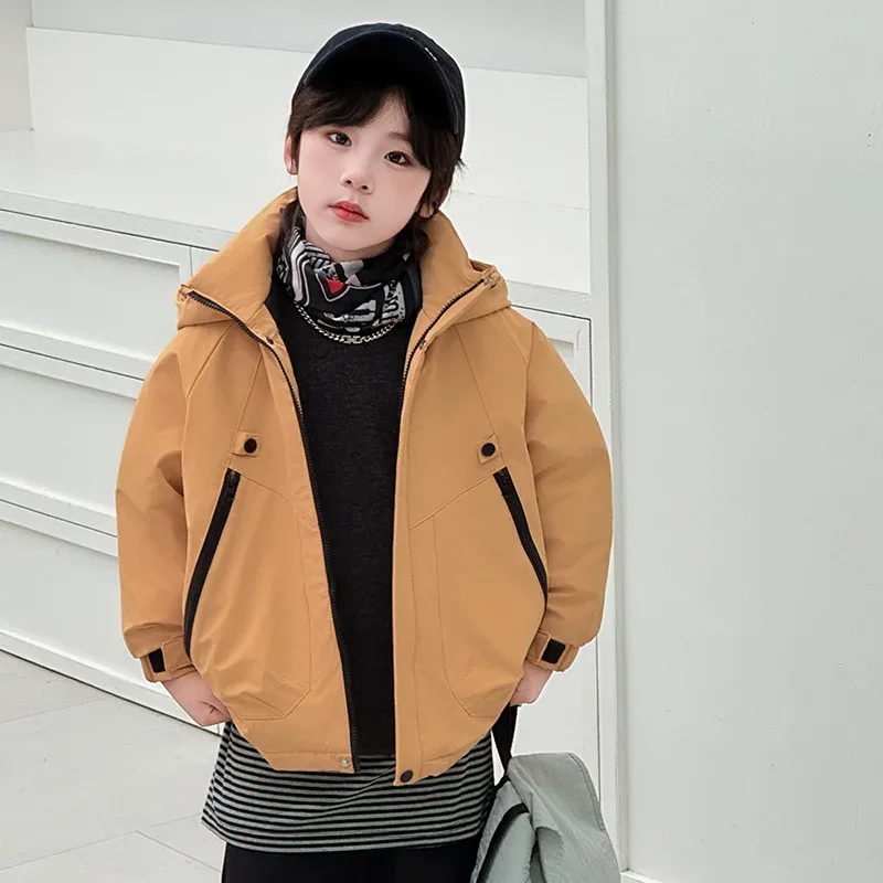 Kids' Fleece-Lined Hardshell Jacket — Turmeric Yellow, worn front