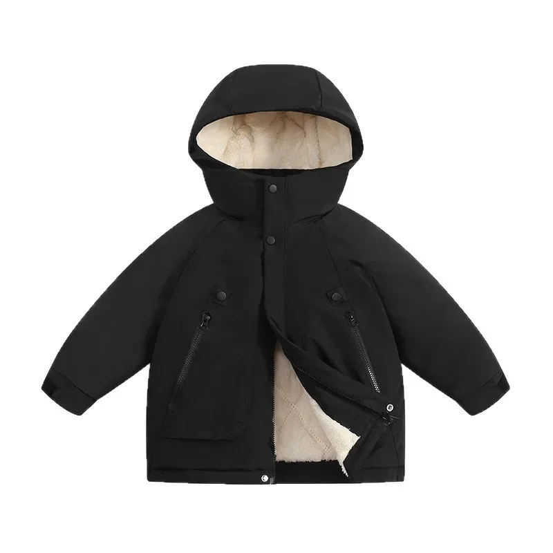 Kids' Fleece-Lined Hardshell Jacket — Charcoal Black, front