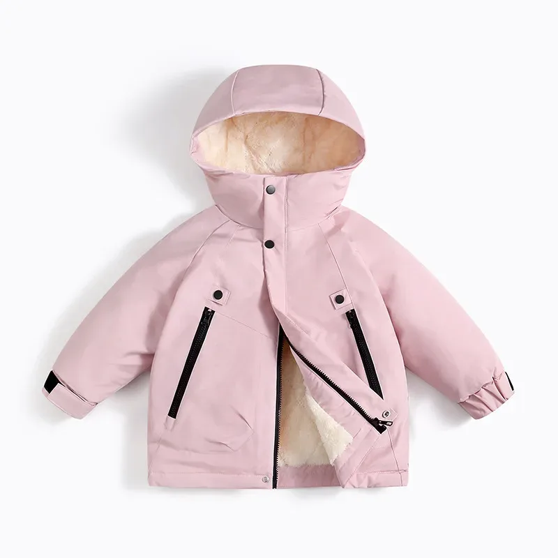 Kids' Fleece-Lined Hardshell Jacket — Pink, closed front
