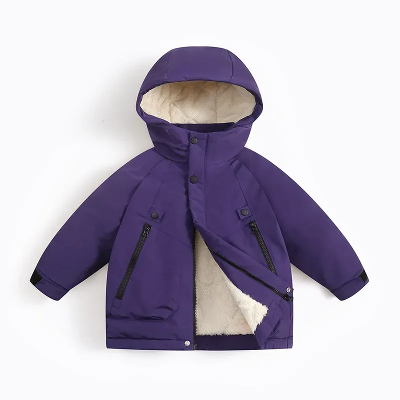 Kids' Fleece-Lined Hardshell Jacket — Deep Purple, closed front
