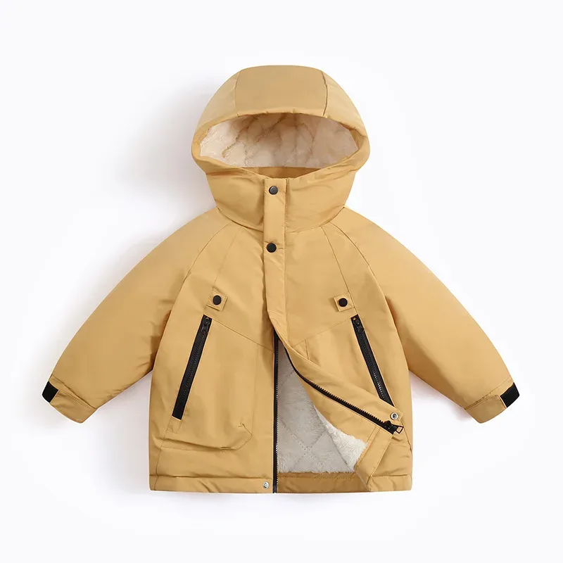 Kids' Fleece-Lined Hardshell Jacket — Turmeric Yellow, closed front
