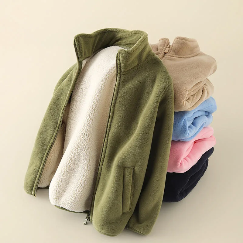 Kids' Fleece-Lined Zip Jacket — 8 Colourways — Green, open view with colour stack