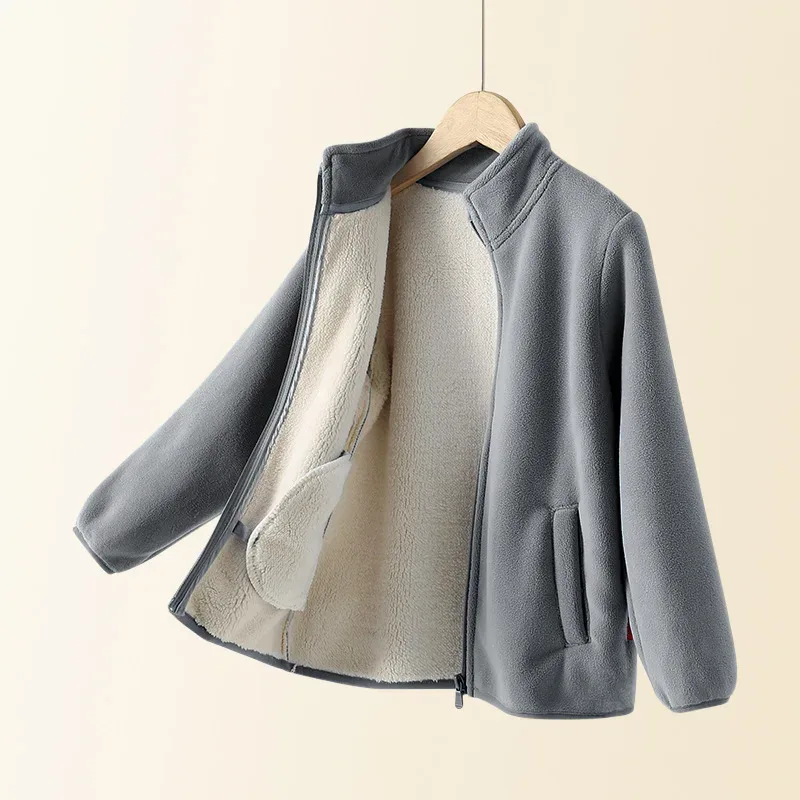 Kids' Fleece-Lined Zip Jacket — 8 Colourways — Grey, open front view