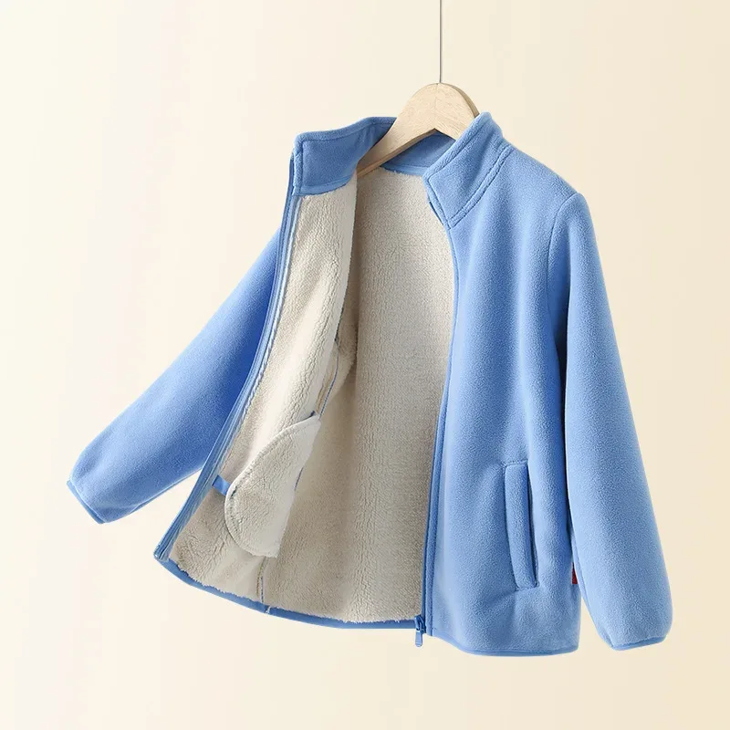 Kids' Fleece-Lined Zip Jacket — 8 Colourways — Sky Blue, open front view