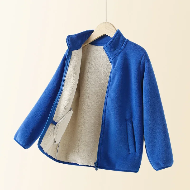 Kids' Fleece-Lined Zip Jacket — 8 Colourways — Sapphire Blue, open front view