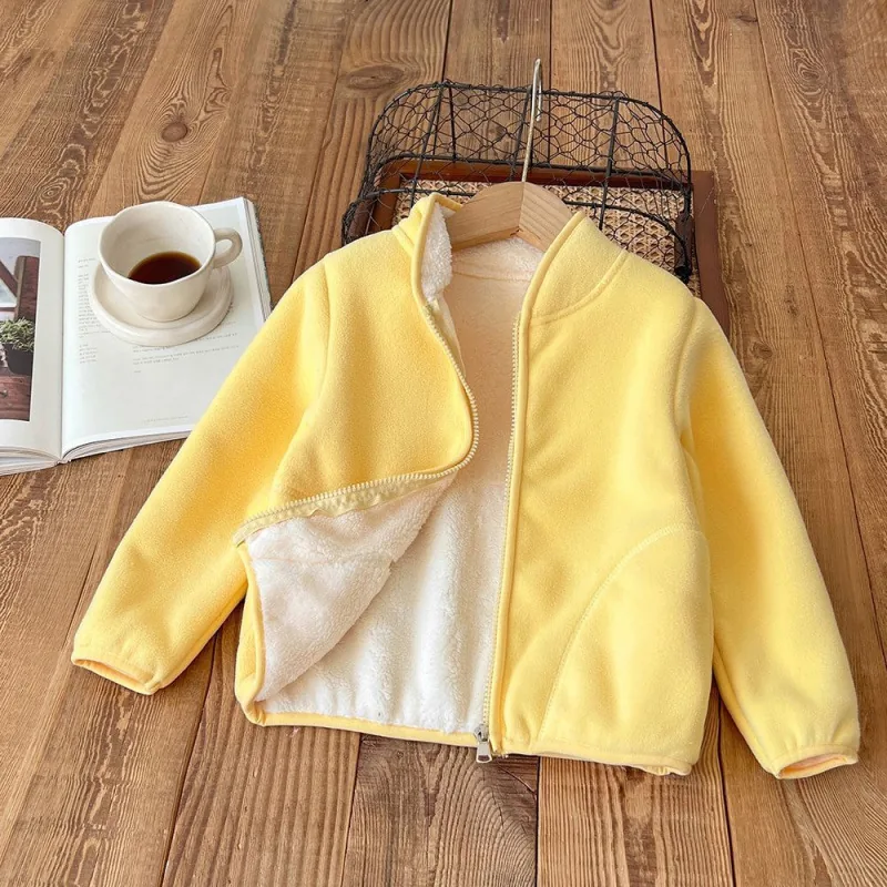 Kids' Fleece-Lined Zip Jacket — 4 Colourways — Yellow, open front view