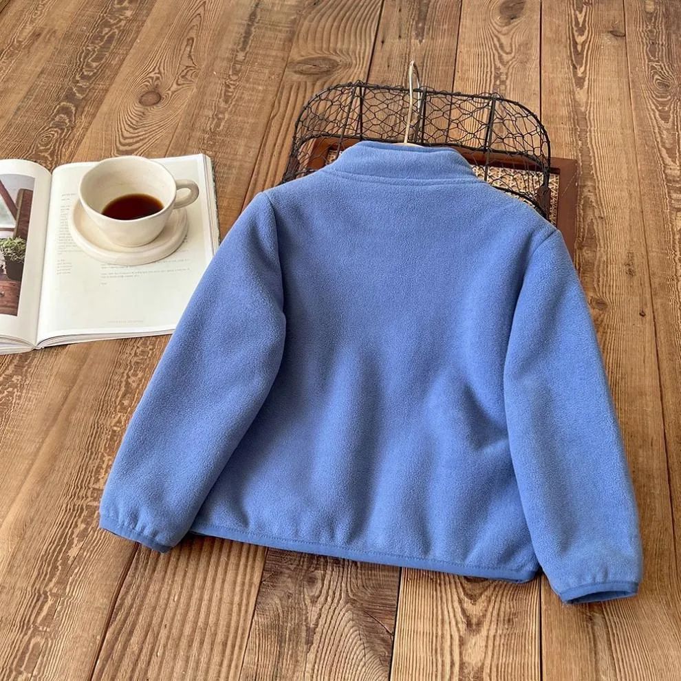 Kids' Fleece-Lined Zip Jacket — 4 Colourways — Blue, back view