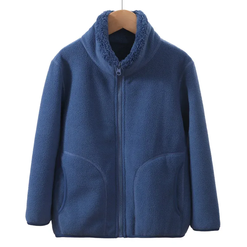 Kids' Fleece Trench Coat — Dark Blue, front
