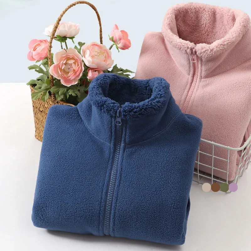 Kids' Fleece Trench Coat — Blue & Pink, folded pair