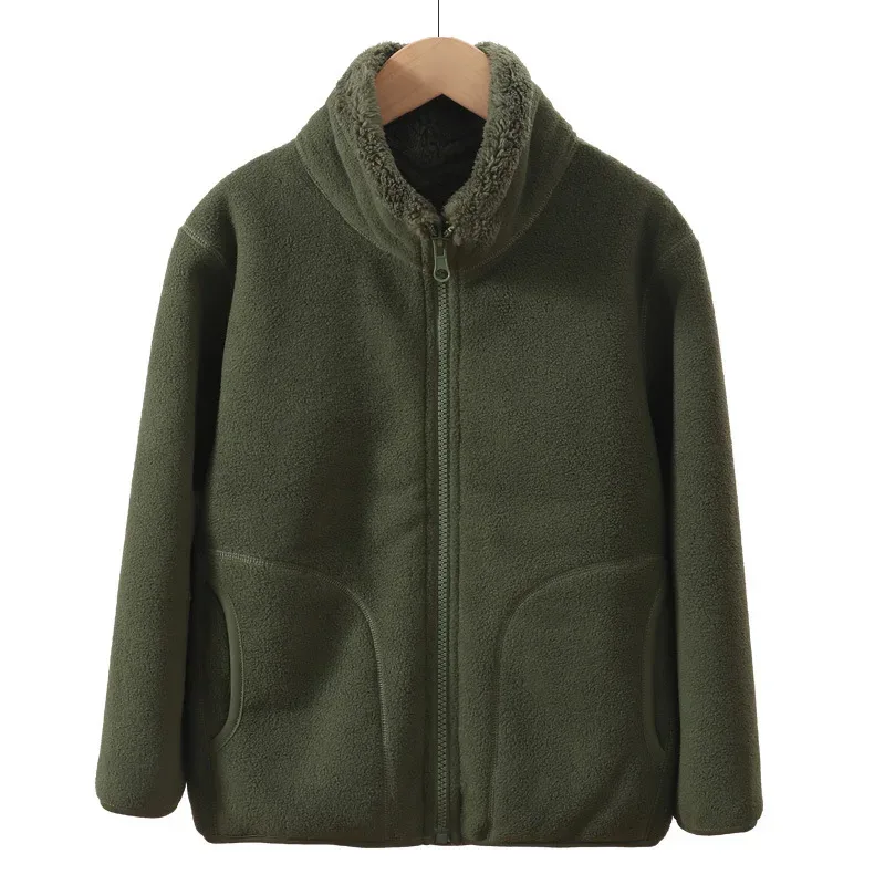 Kids' Fleece Trench Coat — Army Green, front