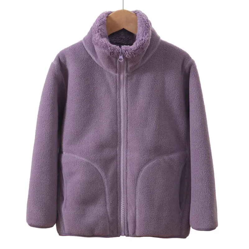 Kids' Fleece Trench Coat — Deep Purple, front