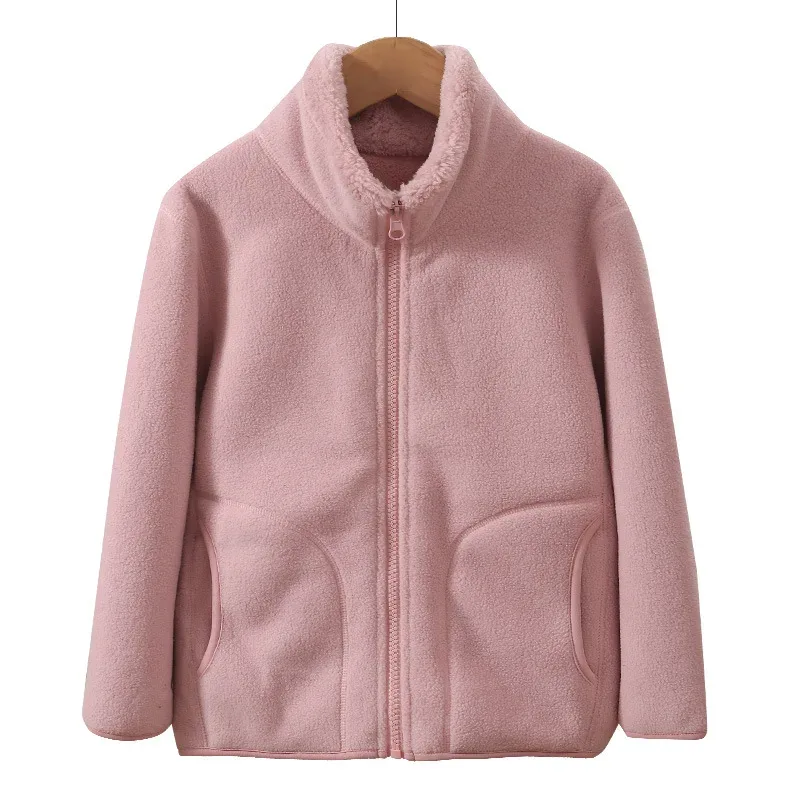 Kids' Fleece Trench Coat — Soft Powder, front