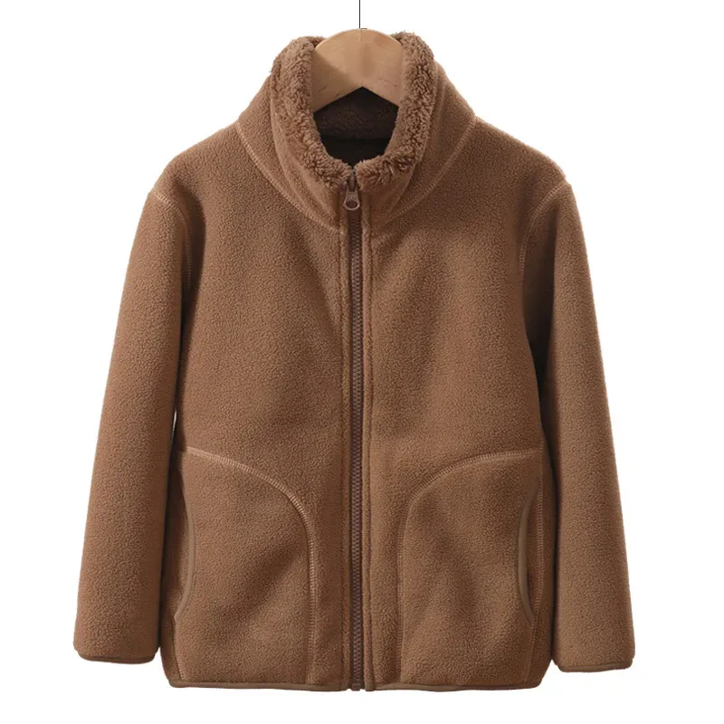 Kids' Fleece Trench Coat — Deep Coffee, front