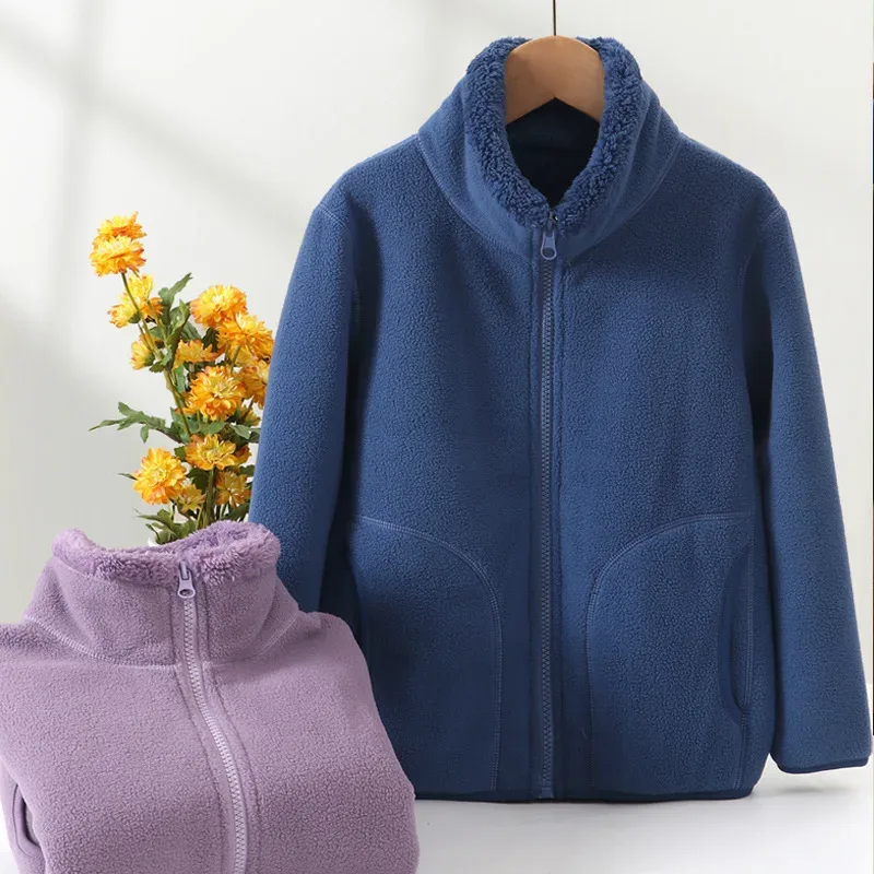 Kids' Fleece Trench Coat — Dark Blue, styled view