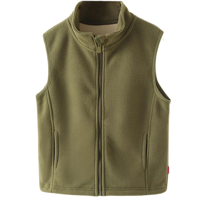 Kids' Fleece Vest — 6 Colourways — Army Green, front view