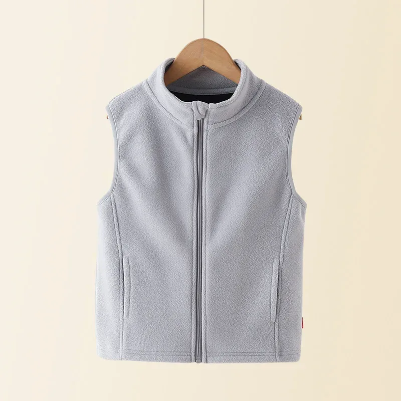 Kids' Fleece Vest — 6 Colourways — Gray, front view