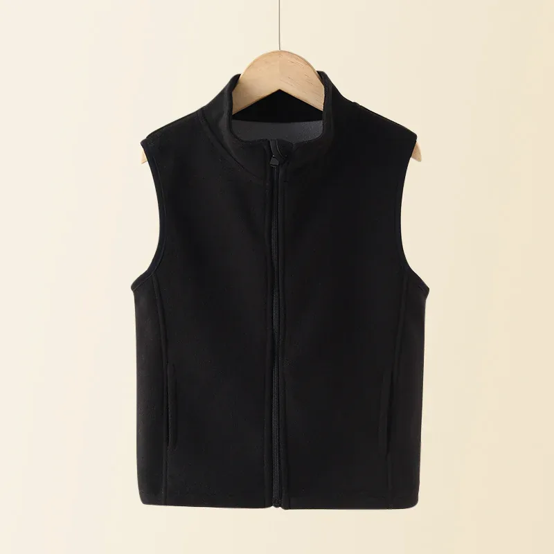 Kids' Fleece Vest — 6 Colourways — Black, front view