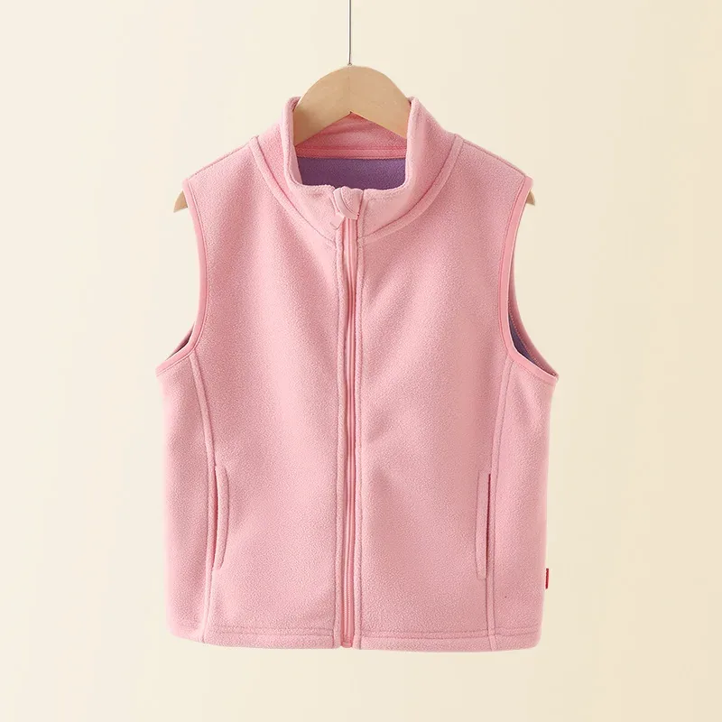 Kids' Fleece Vest — 6 Colourways — Pink, front view