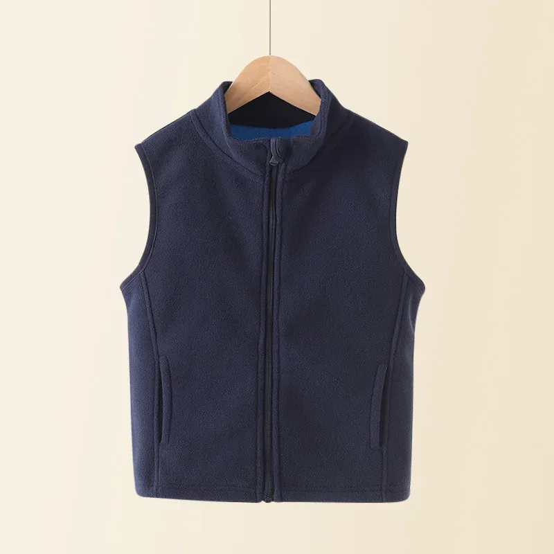 Kids' Fleece Vest — 6 Colourways — Navy Blue, front view