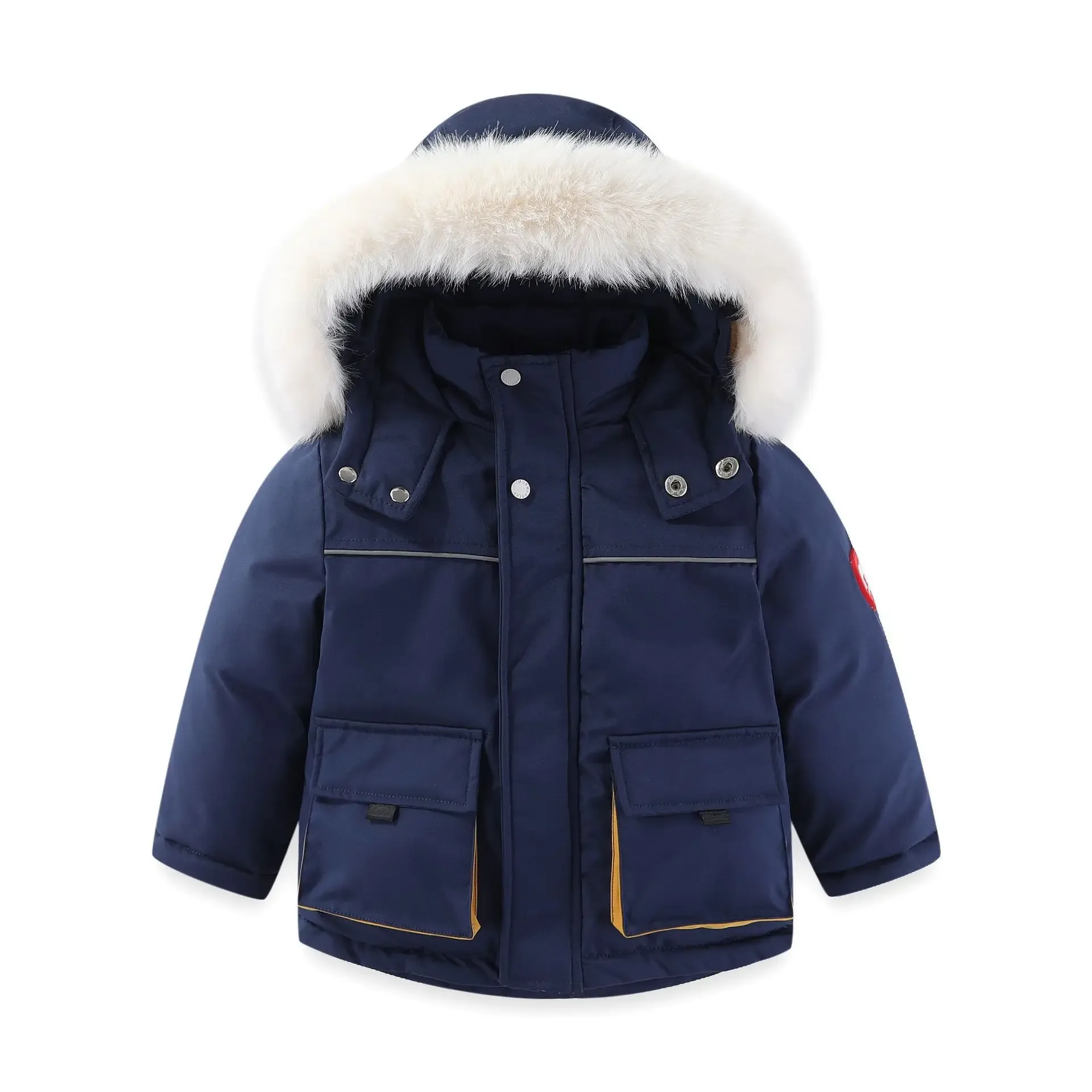 Kids' Fur-Collar Jacket & Bib Pants Set — Navy Blue, jacket only