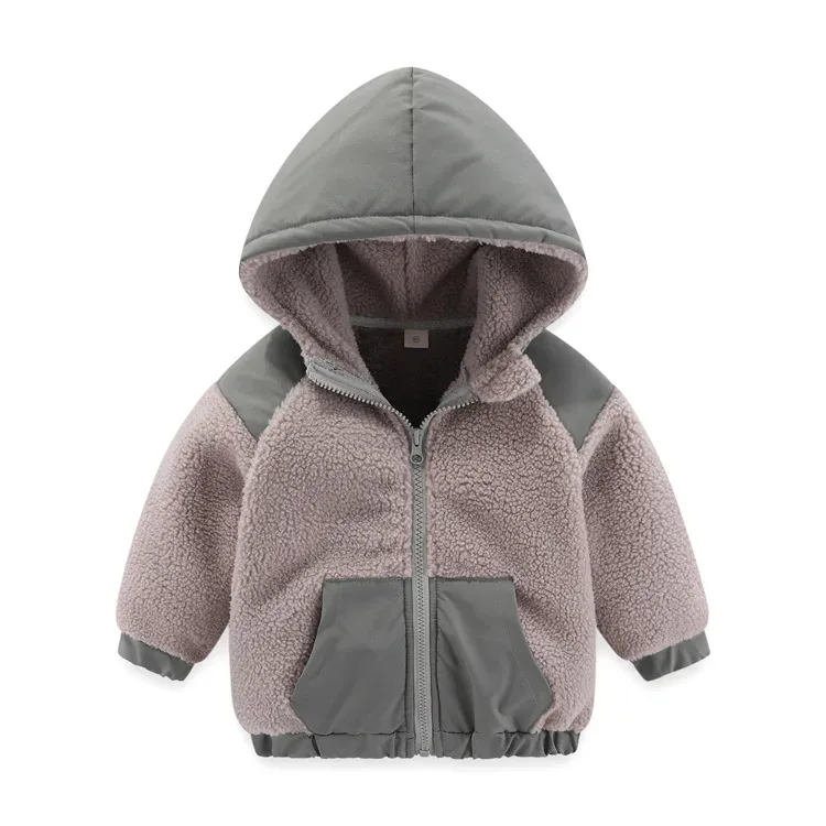 Kids' Granule Fleece Jacket — 17 Colourways — Grey Hooded, front