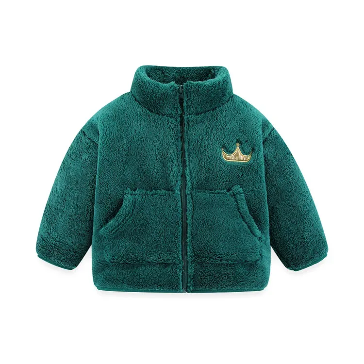 Kids' Granule Fleece Jacket — 17 Colourways — Green Velvet Collar, front
