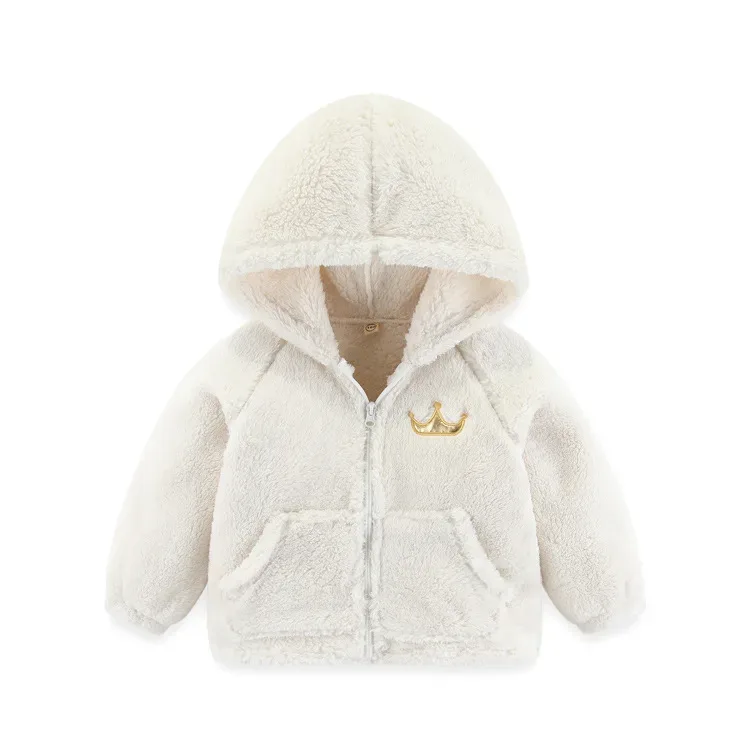 Kids' Granule Fleece Jacket — 17 Colourways — Cream Velvet Hooded, front