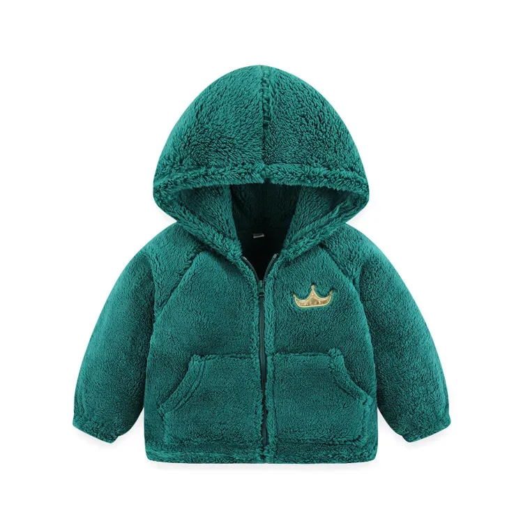 Kids' Granule Fleece Jacket — 17 Colourways — Green Velvet Hooded, front