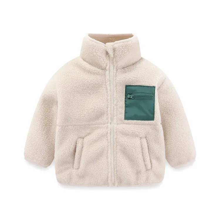 Kids' Granule Fleece Jacket — 17 Colourways — Milk White Pocket, front