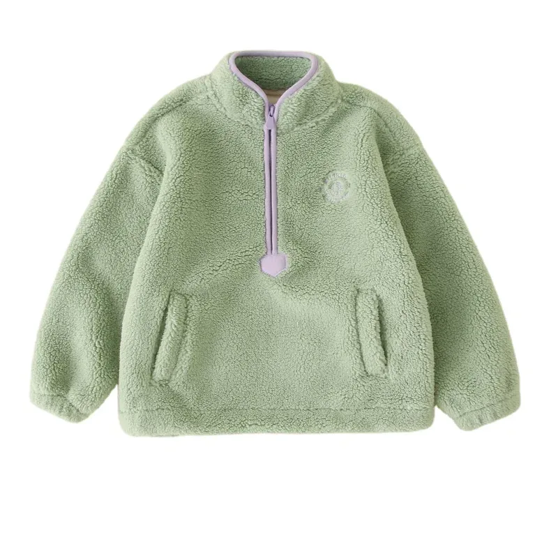 Kids' Half-Zip Fleece Pullover — 5 Colourways — Bean Green, front view