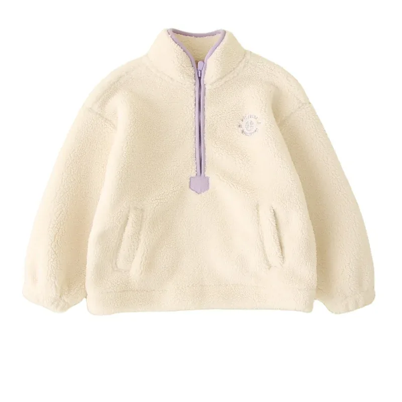 Kids' Half-Zip Fleece Pullover — 5 Colourways — White, front view