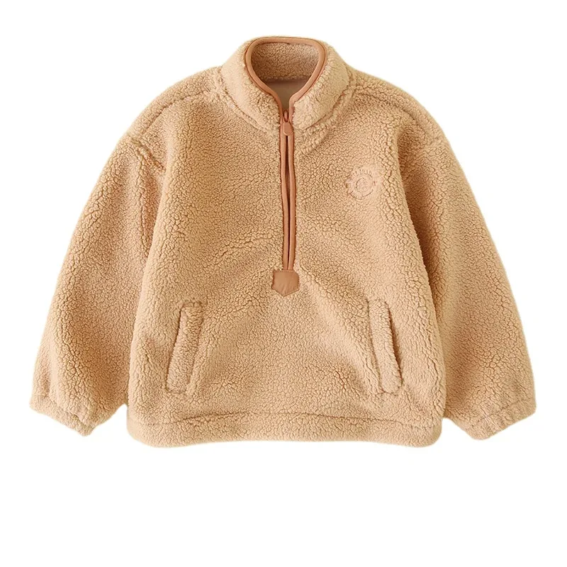 Kids' Half-Zip Fleece Pullover — 5 Colourways — Khaki, front view