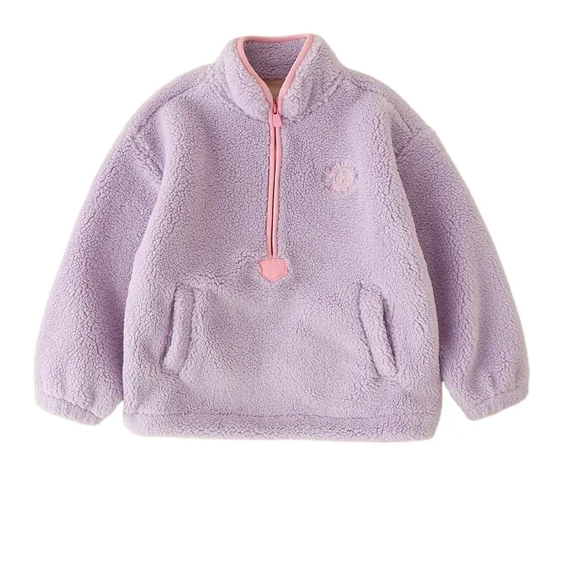 Kids' Half-Zip Fleece Pullover — 5 Colourways — Purple, front view