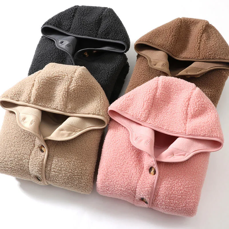 Kids' Hooded Boucle Button Coat — 4 Colourways — Four colourways, folded group view